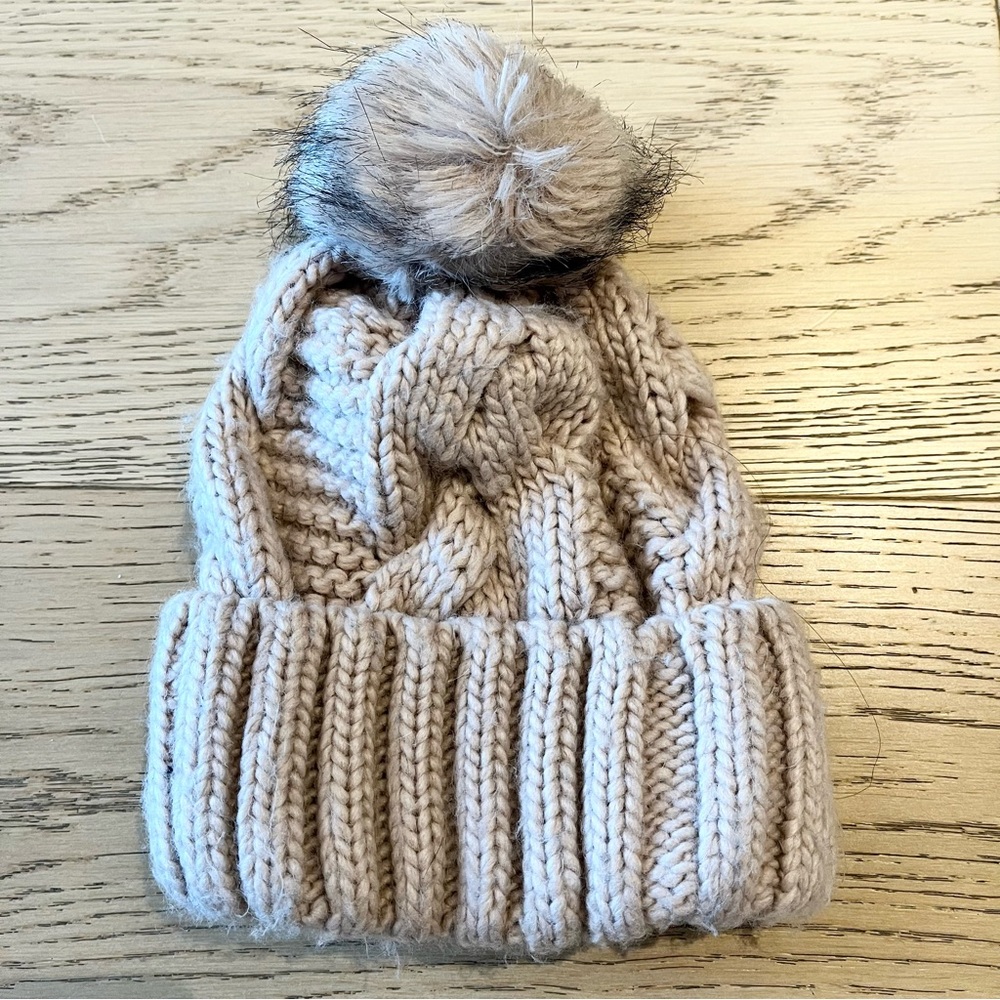 H&M Pink Cable-Knit Hat with Pompom